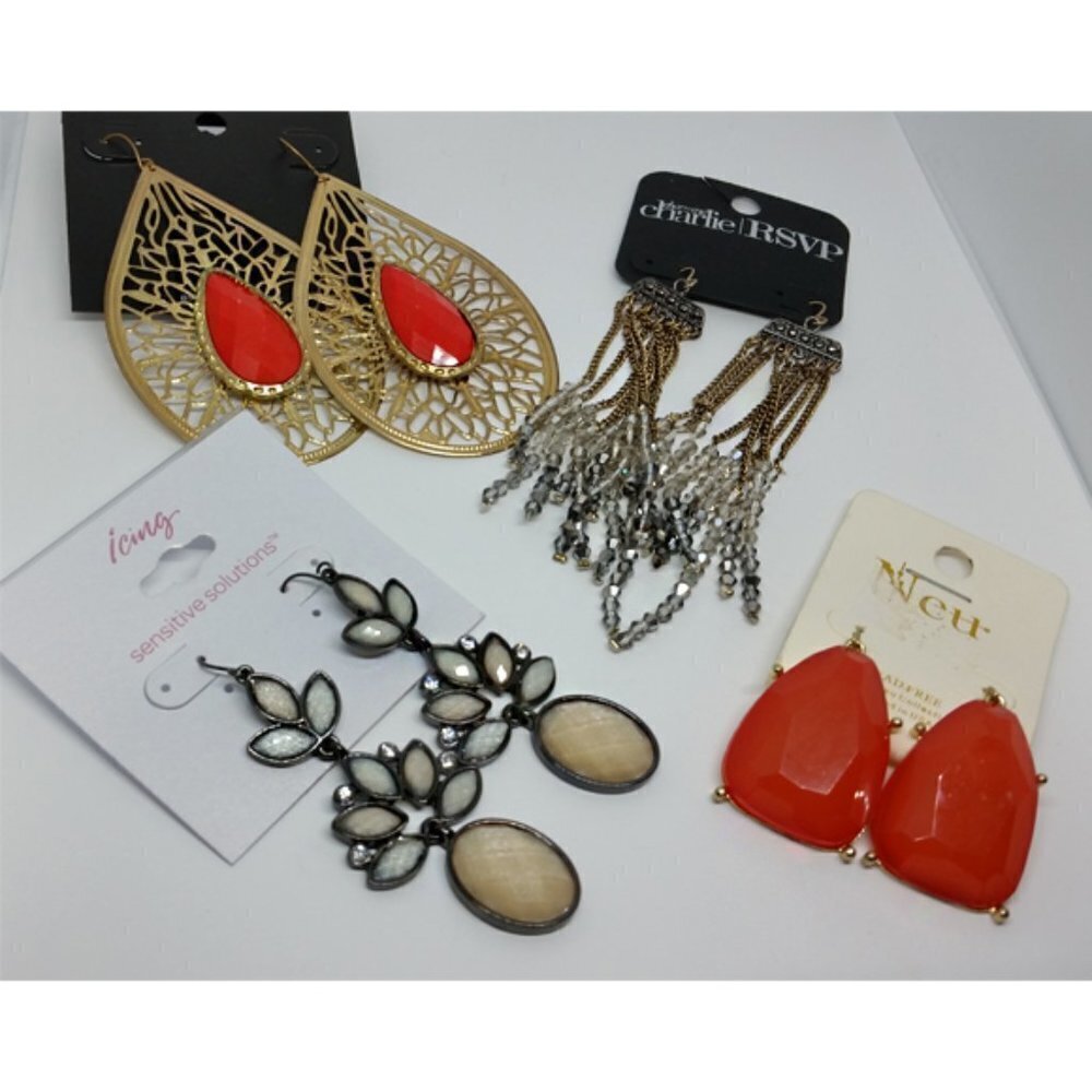Bundle lot 4 dangle drop statement trendy long dressy dress up earrings new nwt